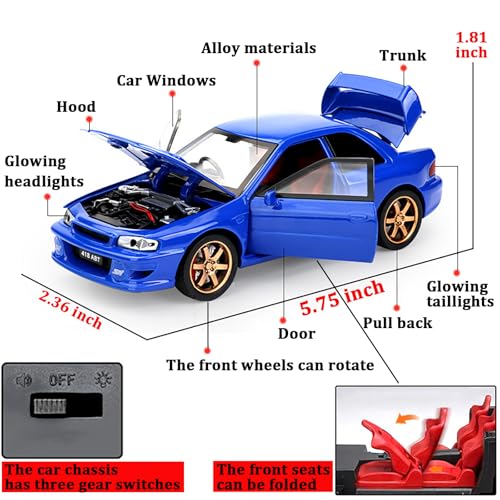 Carro de juguete metal 1:32 con luz y sonido azul miniatura 5