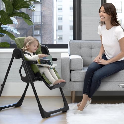 Image of Jeep by Delta Children Classic Convertible 2-in-1 High Chair for Babies and Toddlers with Adjustable Height, Recline & Footrest - Dishwasher Safe Meal Tray, Olive Green