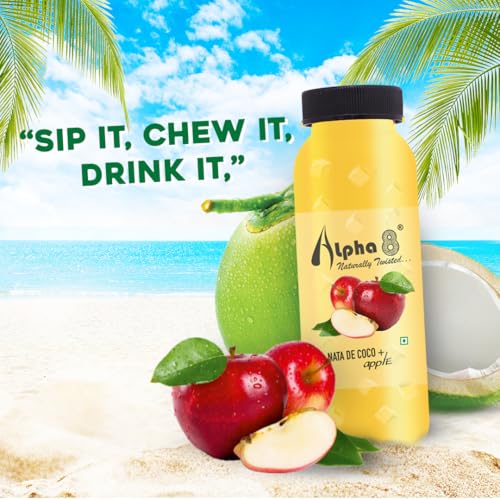 Image of ALPHA 8 FRUIT Juice with NATA De Coco Coconut Cubes Natural Energizer & Immunity Booster, Healthy Juice, High Fiber, Real Natural Taste (Apple Juice, Pack of 12)