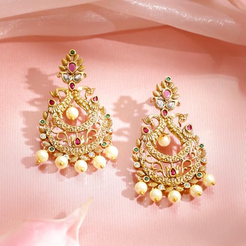 Image of Rubans Chandbali Earrings Gold Plated Traditional Pearl Detailed Jewellery Gift for Women & Girls