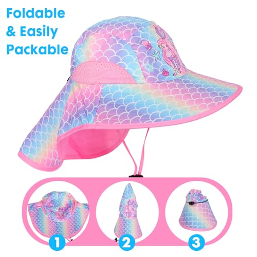 Girl Sun,Cut UPF 50+ Kids Beach Hat with Neck Flap - Adjustable Breathable Summer Bucket Hats for Toddler Girls 4-12 Year3