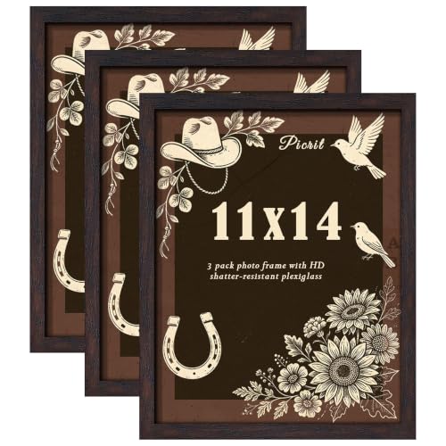 Image of Picrit 11x14 Picture Frame 3 Pack, Wall Mount & Tabletop Display, Walnut