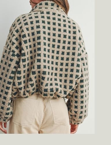 Women's Long Sleeve Y2k Plaid Jacket Casual Fleece Plaid Fuzzy Zip Up Chunky Sherpa Fleece Outerwear4