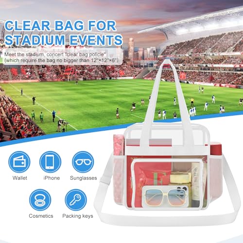 Image of Busiuw Clear Bag for Stadium Events, Stadium Approved 12x12x6 Clear Tote Bag for Sport Fan, Work Concert Travel
