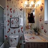 Halloween Bloody Handprint Footprint Window Stickers Wall Stickers for Halloween Party Decorations Inside Outside Decor Come with Plastic Scraper Tools