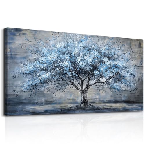 Large Wall Decor for Living Room Canvas Wall Art for Office Modern Wall Decorations for Bedroom Blue Tree Landscape Paintings Abstract Pictures Artwork Farmhouse Room Home Decor 24x48 in