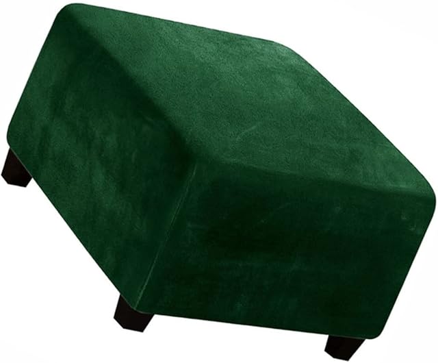 ZZDZW Square Ottoman Slipcover Velvet Small/Medium/Large Stretch Ottoman Cover Slipcover for Wingback Chair Stool Protector cover/Sofa Leather Storage Footstool (Color : Dark green, Size : 33-45cm)