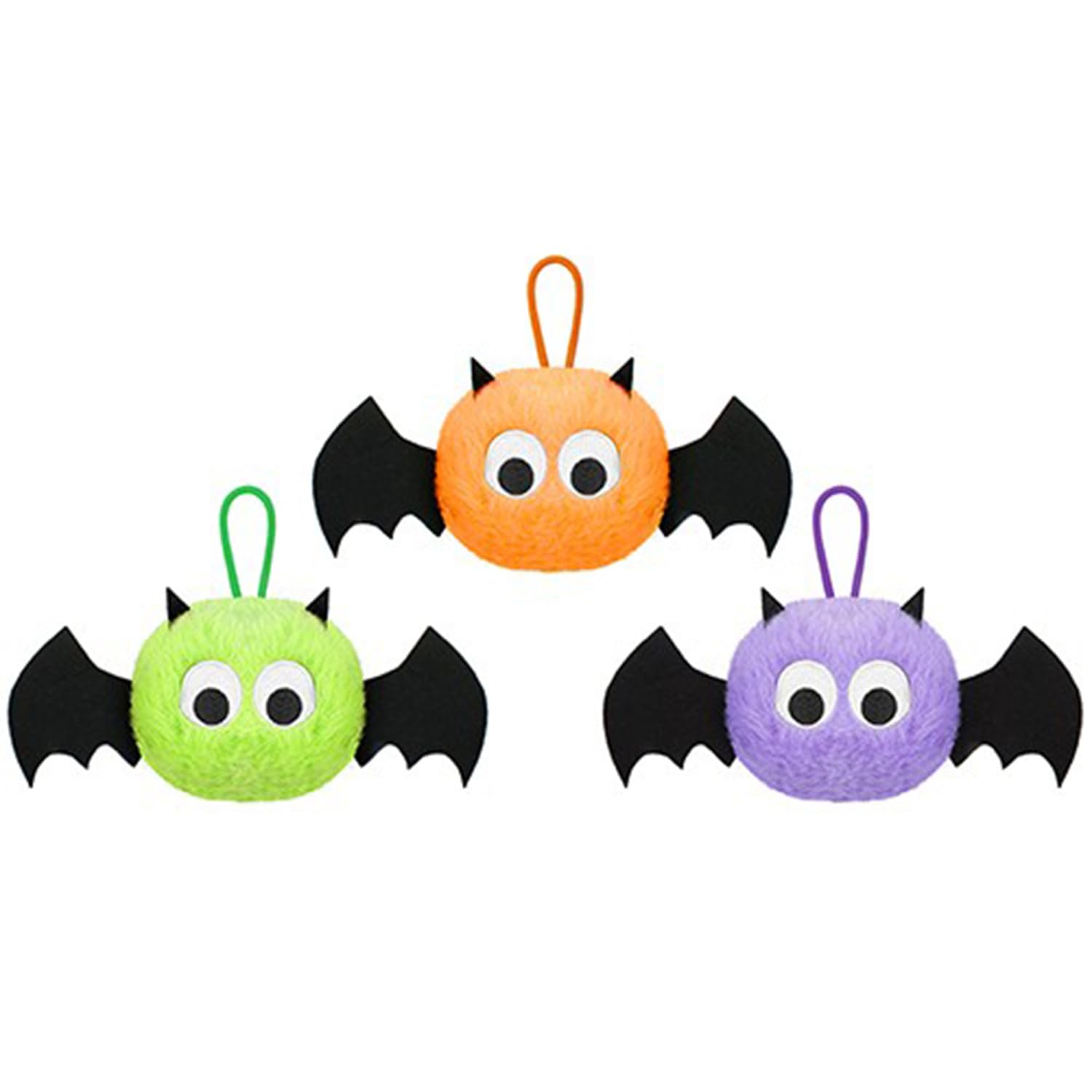 Cute Furry Plush Bat Hanging Toy With Loop - 8cm (Pack Of 1) - Assorted Orange, Green, Purple Colors - Perfect Decoration & Gift