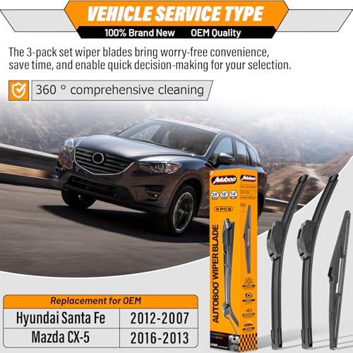 Image of AUTOBOO Windshield Wiper Blade Replacement for Hyundai Santa Fe Mazda CX5