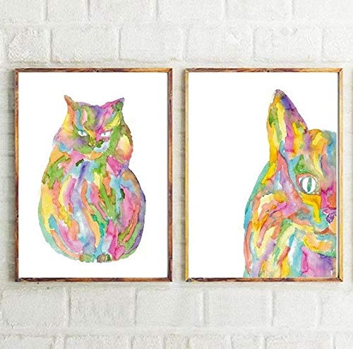 Amazon.com: Set of 2 rainbow cat peeking funny Painting Wall Poster ...