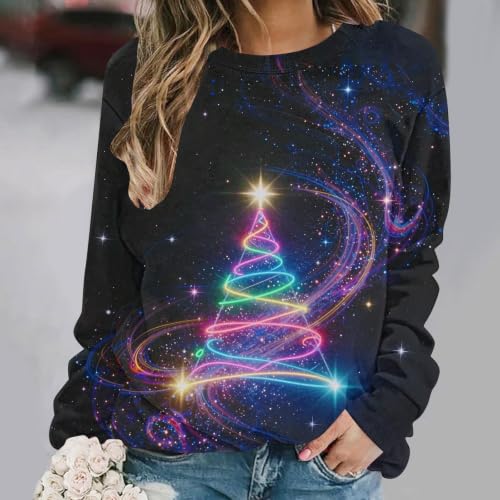 Aymnlox Christmas Sweatshirt Womens Fleece Graphic Holiday Pullover Crewneck Long Sleeve Cozy Winter Shirt Casual Party Top 2026 women christmas shirts long sleeve Multicolor S - image 2