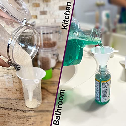 Image of Plastic Funnel for Automotive Use - Kitchen Funnels for Filling Bottles, Jars, Containers or Lab Use - Oil Funnel for Gas, Car Oil, Lubricants and Fluids (White-4 Pack)