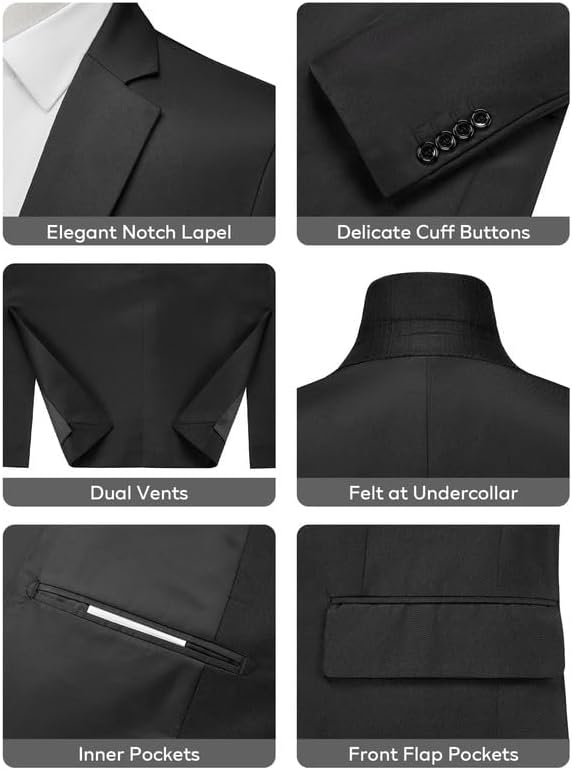 MAGE MALE Men's 3 Piece Suit Slim Fit One Button Business Wedding Formal Blazer Jacket Vest Pants Set - Image 6