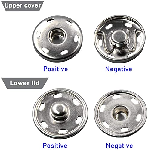 JOSDIOX 100 Sets Sew on Snap Buttons Metal Snap Fastener Buttons Press Button for Sewing Clothing Silvery and Black (10mm) - Thumbnail 3