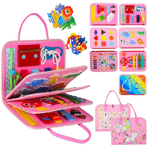 Image of GiggleCraft Montessori Busy Board for Toddlers – Sensory Busy Book with Buckles, Zippers, Letters, Animals, Toddler Activities – Fine Motor Skills Development Learning for Boys Girls Travel Activity