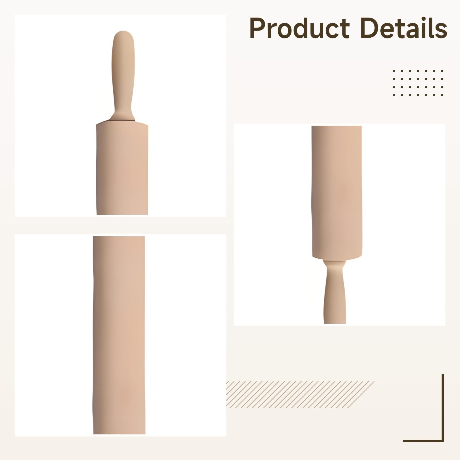 Lot de 2 rouleaux à pâtisserie en bois de hêtre : rouleau tubulaire de 25 cm et bâton, poignées confortables, rotation à 360°, rangement compact, nettoyage facile, brun clair