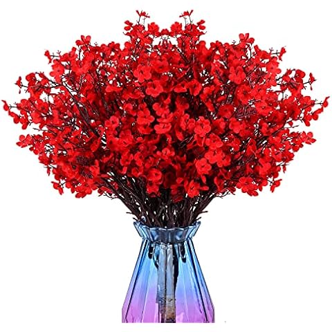 LIVILAN Red Flowers Artificial 6 Bundle Gypsophila Flowers Babys Breath Fabric Cloth Fake Gypsophila Silk Flowers for Home Decor Indoor Christmas Flowers Wedding Party Decoration Floral Arrangement Cover