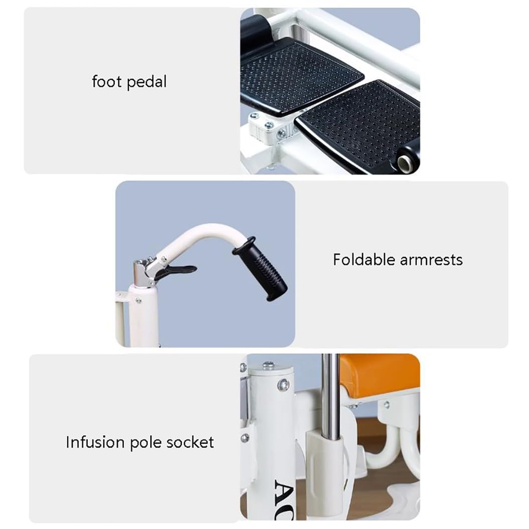 WOLWES Elevador de Pacientes con elevación Manual,con Asiento Dividido 180°,Elevador de Silla de Ruedas de Transferencia,Silla de Transferencia de Pacientes,grua Enfermos A