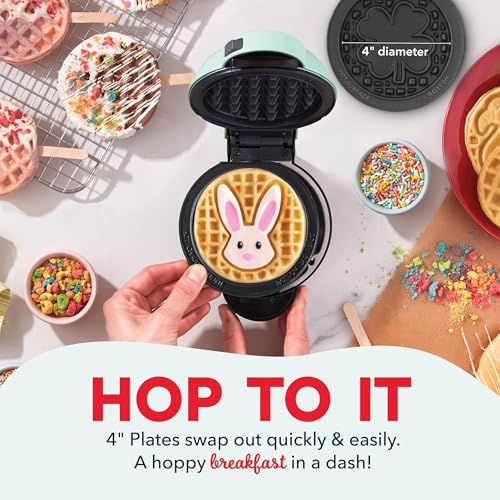 Image of Dash MultiMaker Mini System Removable Plate Set - Nonstick Replacement Plates for Easter Waffle Breakfast - Waffle Maker Not Included - 4-Inch - Two-Pack - Bunny & Shamrock
