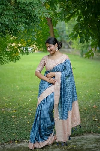Image of SATIKA VASTRAM Tussar Silk Saree Solid Design Pure Soft Thread Weaving Contrast Border And Rich Pallu With Blouse Piece