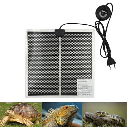 PeSandy Terrarium Heizmatte, Reptil Heizmatten mit 7 Knöpfen zur Temperatureinstellung für Reptilien Schildkröte Schlange Eidechse Gecko Frosch Einsiedlerkrebs, 28x28CM Reptilien Heizkissen