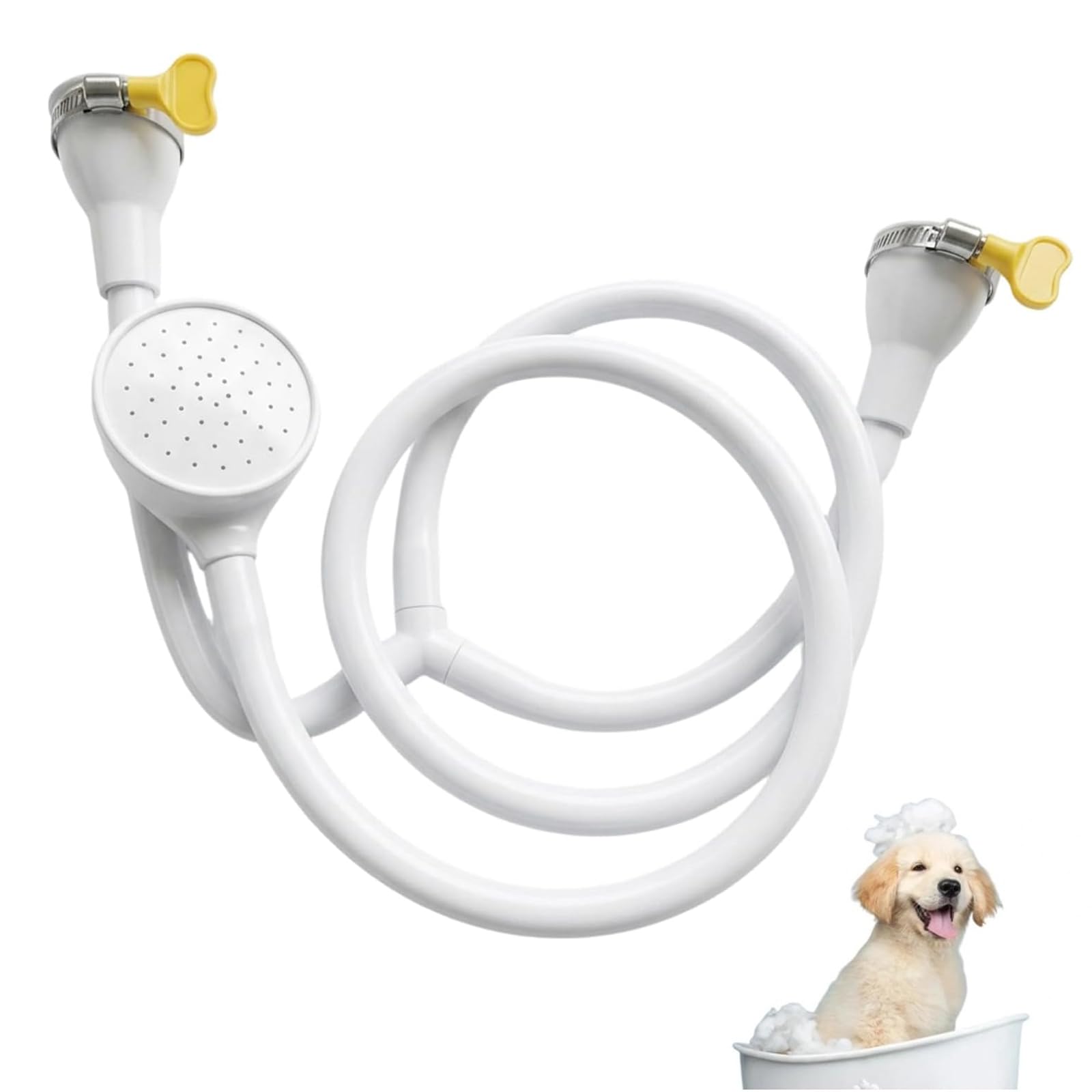 Double Tap Shower Attachment for Bath Taps, 1.5m White Hose with Clamps