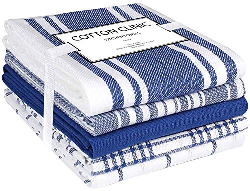 Clinica de Algodón Paños de cocina 100% Algodon Set de 5 hostelería, Trapos Cocina, Toallas de té, Toallas de bar, Lavable a máquina Toallas de cocina 40 x 70 cm Azul