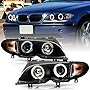 ACANII - For [Halogen Model] 2002-2005 BMW E46 Sedan 3-Series LED Halo Black Projector Headlights Headlamps Assembly