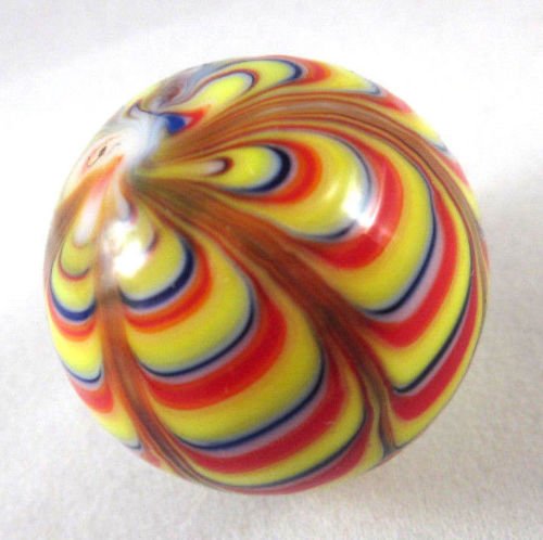 Big Game Toys~25mm RAZZAMATAZZ Handmade Art Glass Marble Yellow/Red/Black Striped bargello Pattern Design Large 1