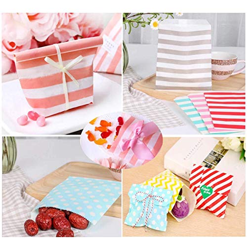 Biodegradable Paper Candy Cookie Bags, NUIBY Food Safe Favor Bags, Buffet Treat Bags for All Party Loot Bags - 100 Counts, Assorted 4 Designs (Grey) - Thumbnail 6