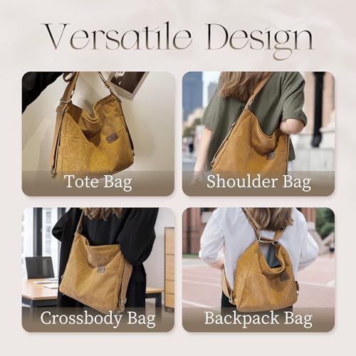 Image of Corduroy Tote Bag for Women Convertible Backpack Purse Crossbody Hobo Handbags for Women College Work Travel
