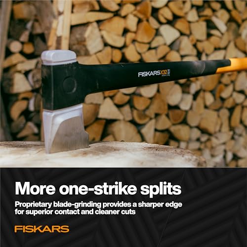 Image of Fiskars X32 Splitting Axe 32 inch, Forged Steel Blade for More One-Strike Splits on Large Logs, Shock-Absorbing FiberComp Handle & Low-Friction Coating for Rust Protection & Easy Removal