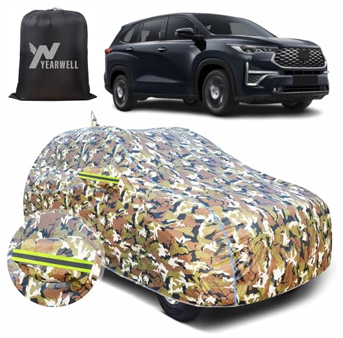 Image of Car Body Cover for Toyota Innova Crysta Hycross, 100% Waterproof with Mirror Pockets, Military Print, UV & Dust Protection, Triple Stitched, Sky Piping & Reflector (Jungle Print)