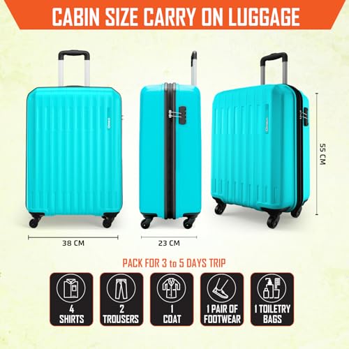 Image of Safari Cabin Genius Alley 55cm Trolley Bag Hard Case Polypropylene, 4 Spinner Wheels, 360 Degree Wheeling Carry on Luggage, Travel Bag, Suitcase for Travel, Trolley Bags for Travel, Scuba Blue