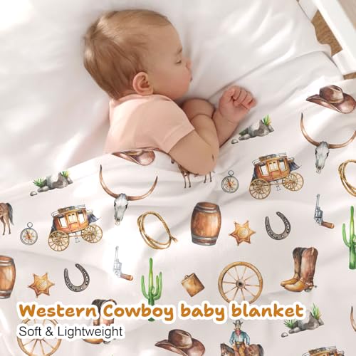 Image of Western Baby Blanket, Soft Flannel Cowboy Newborn Blanket, Cozy Unisex for Boys & Girls, Lightweight Stroller & Crib Blanket 30x40