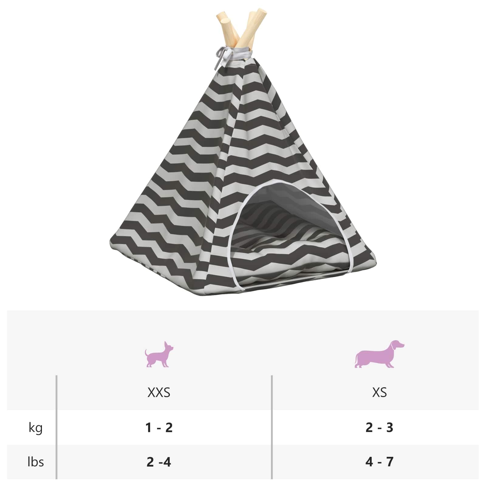 Tipi pour animal de compagnie avec coussin blanc gris 40 x 40 x 50 cm polyester avec coussin tente douillette pour chat chien lavable confortable et doux idéal comme panier et cachette