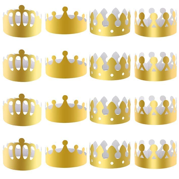 Runmeihe 16 Pieces Gold Paper Crowns for Adults Kids 4 Styles Adjustable King Crown Party Decorations Hats 2023 Queen Hats Cardboard Headwear for Party Birthday Celebration