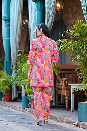 Greciilooks Womens Casual Cotton Blend Solid Regular Fit Co-Ord Set (Peach, Small)