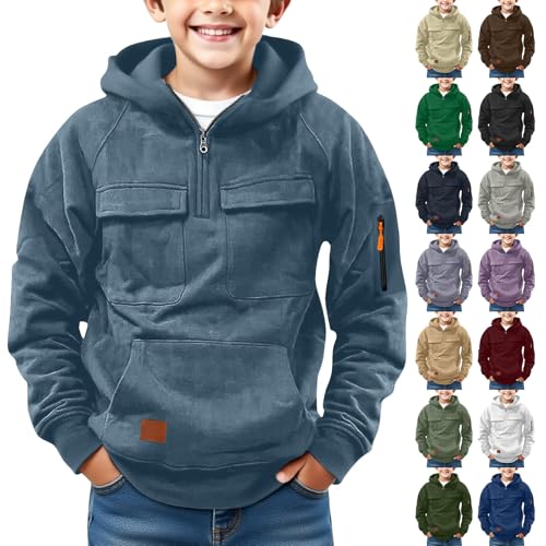 Boys Oversized Hoodies Half Zip Up Sweatshirts Long Sleeve Preppy Pullover Shirts Fall Winter Warm Athletic Tops
