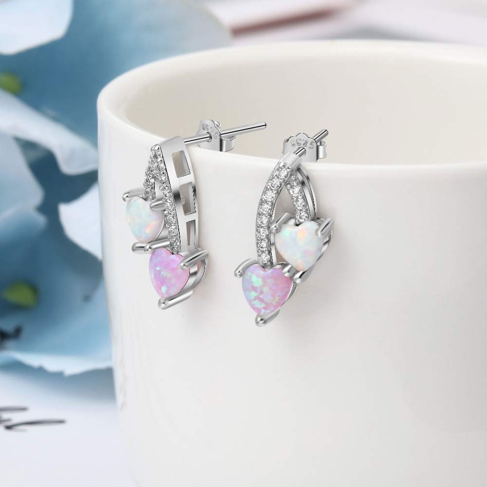 SALAN Orecchini A Bottone In Argento 925 Con Opale Bianco Rosa Blu E Zirconia Cubica – 10 Mm, Gioielli Regalo Per Donne - 4