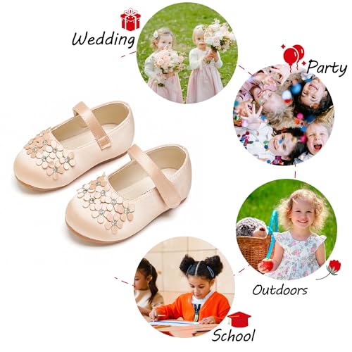 Image of PHIRAMIN Toddler Flower Girl Glitter Dress Shoes Little Girl Ballet Flats Bow Wedding Party