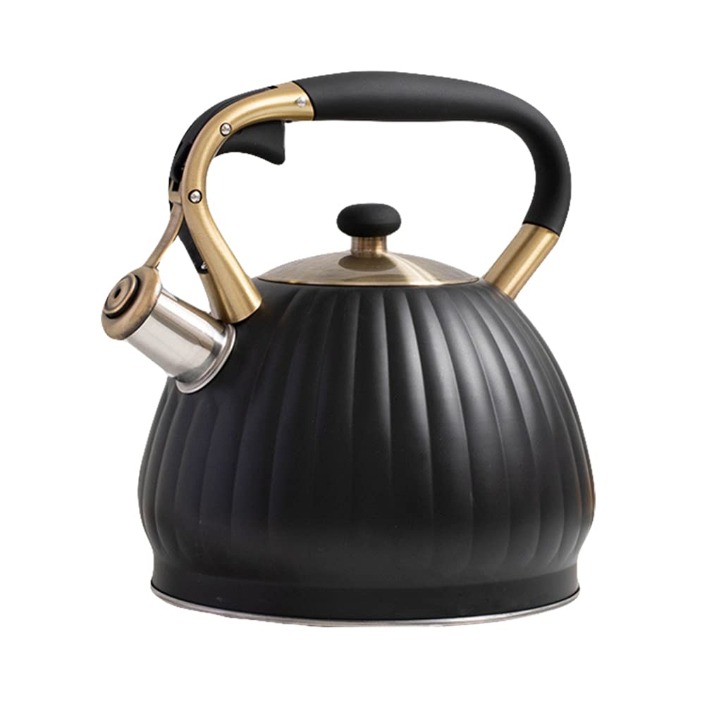 BESTonZON 1pièce Bouilloire Sifflante Inoxydable Noir Avec Poignée Isolante Bouilloire à Thé Pour Cuisinière Électrique Induction Sifflet Et Pratique