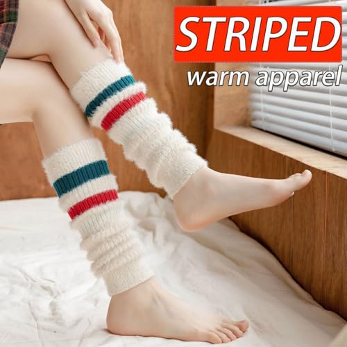 CHUNFO Womens Warm Leg Warmers Cute Calf Wool Cotton Striped Oversleeve Soft Knitted Leggings Casual Athlete Pilates3