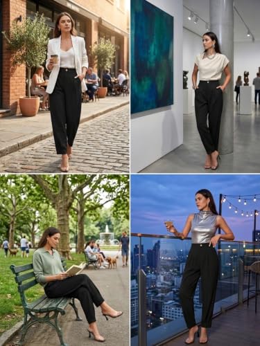 Image of GRECIILOOKS Balloon Fit Ankle Length Women Casual Trousers | Ankle Length Pants for Women Zip & Button | Woman Trousers Balloon Pants