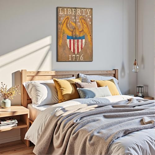 Image of Framed Liberty 1776 Bald Eagle Wall Art, Patriotic Vintage Canvas Art Pictures, USA Flag Wall Decor, Made in USA Ready to Hang for Office Man Cave