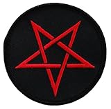 Red Pentagram Star Embroidered Patch Iron-On Evil Pentacle Wicca Symbol
