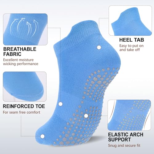 Image of Ultrafun 6 Pairs Grips Non Slip Socks for Women, Anti Skid Yoga Pilates Hospital Gripper Socks (Multicolor-02)