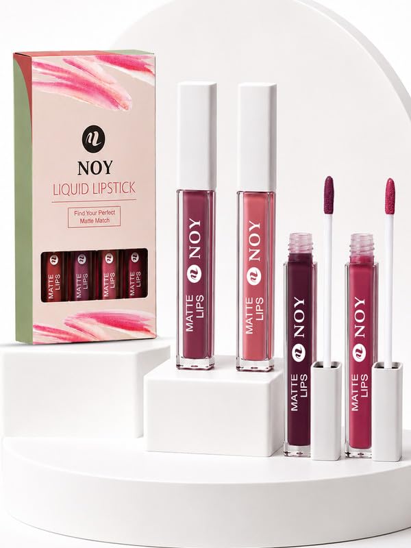 Image of Noy Lipstick For Dusky Skin Tone Matte Velvety Matte Shades for Every Skin Tone - Nude Pink, Tan Nude, Purple Wine, Venetian Red Shades Pack of 4