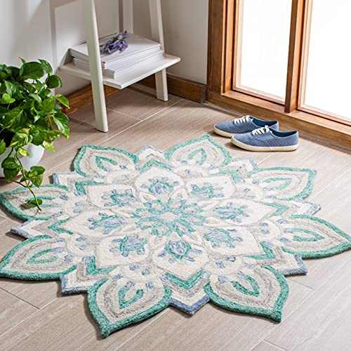 Safavieh Alfombra Redonda 4' Lana Boho Azul Crema miniatura 1