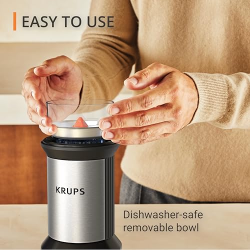 Image of KRUPS Electric Blade Coffee Grinder 1.6 Oz, Adjustable Coarse to Fine for the Perfect Espresso, Grind Coffee Beans, Spices & Herbs, Removable Dishwasher Safe Bowl, Stainless Steel